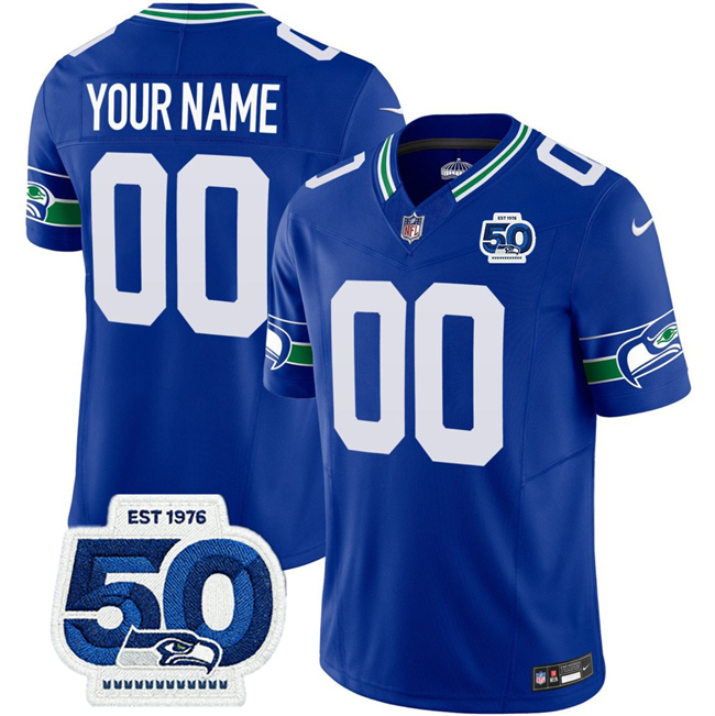 Toddlers Royal Seattle Seahawks Active Player Custom 2025 F.U.S.E 50th Anniversary Patch Throwback Vapor Limited Stitched Football Jersey